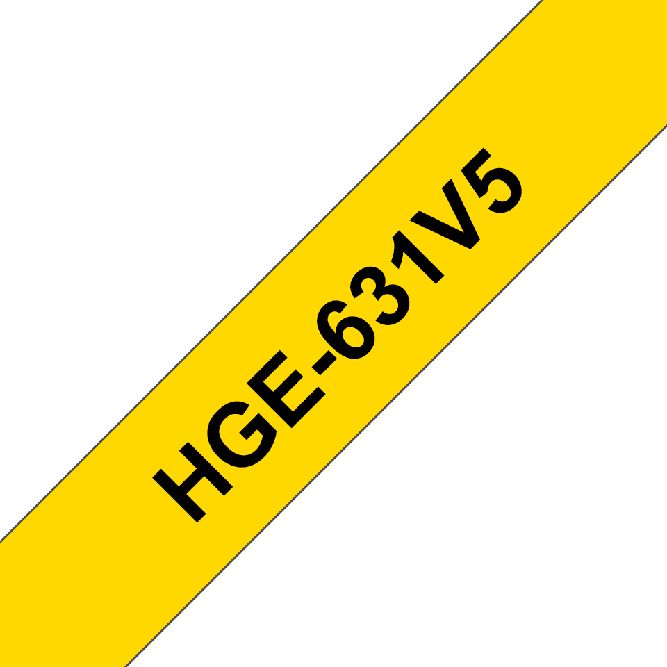 Originele Brother HGe-631V5 label tapecassette – hoogwaardig - 5x zwart op geel, breedte 12 mm